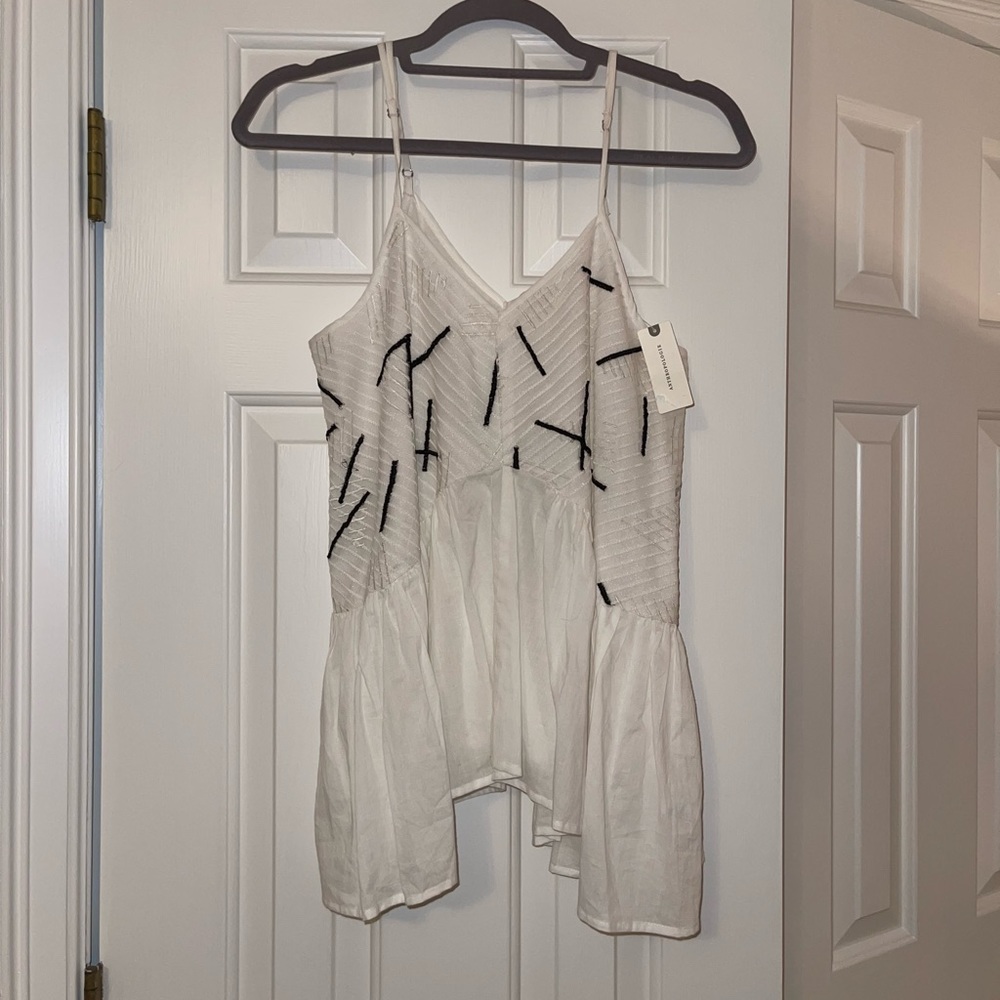 Anthropology Amit Aggarwal babydoll Spaghetti Strap White Embroidered (size M)
